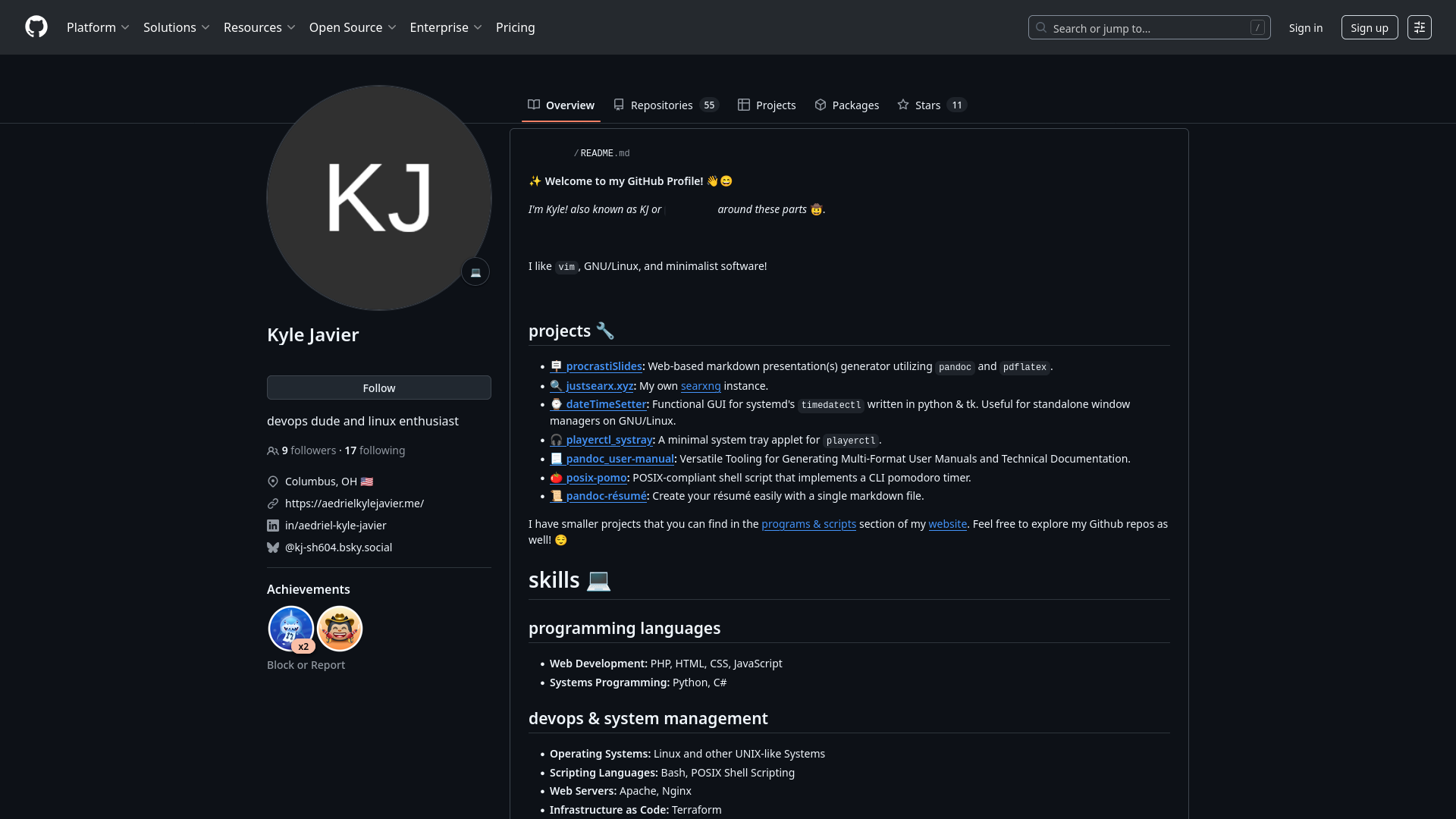 top of a github page